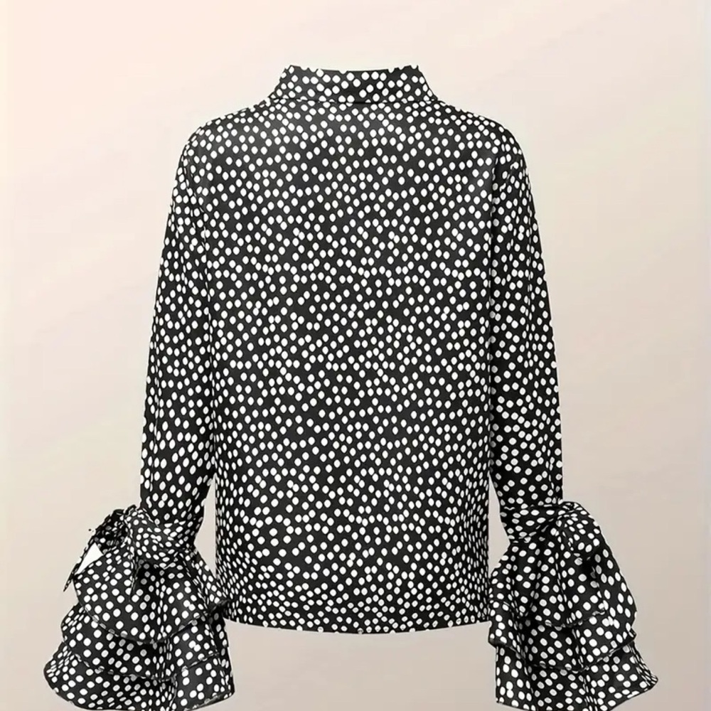 Elegant Layered Ruffle Sleeve Button Up Turn Down Collar Blouse - Picture 4 of 7